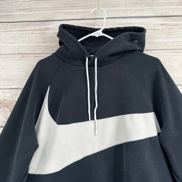 Nike Sportswear Swoosh Tech Fleece Pullover Hoodie Mens Medium Black White - Picture 3 of 13